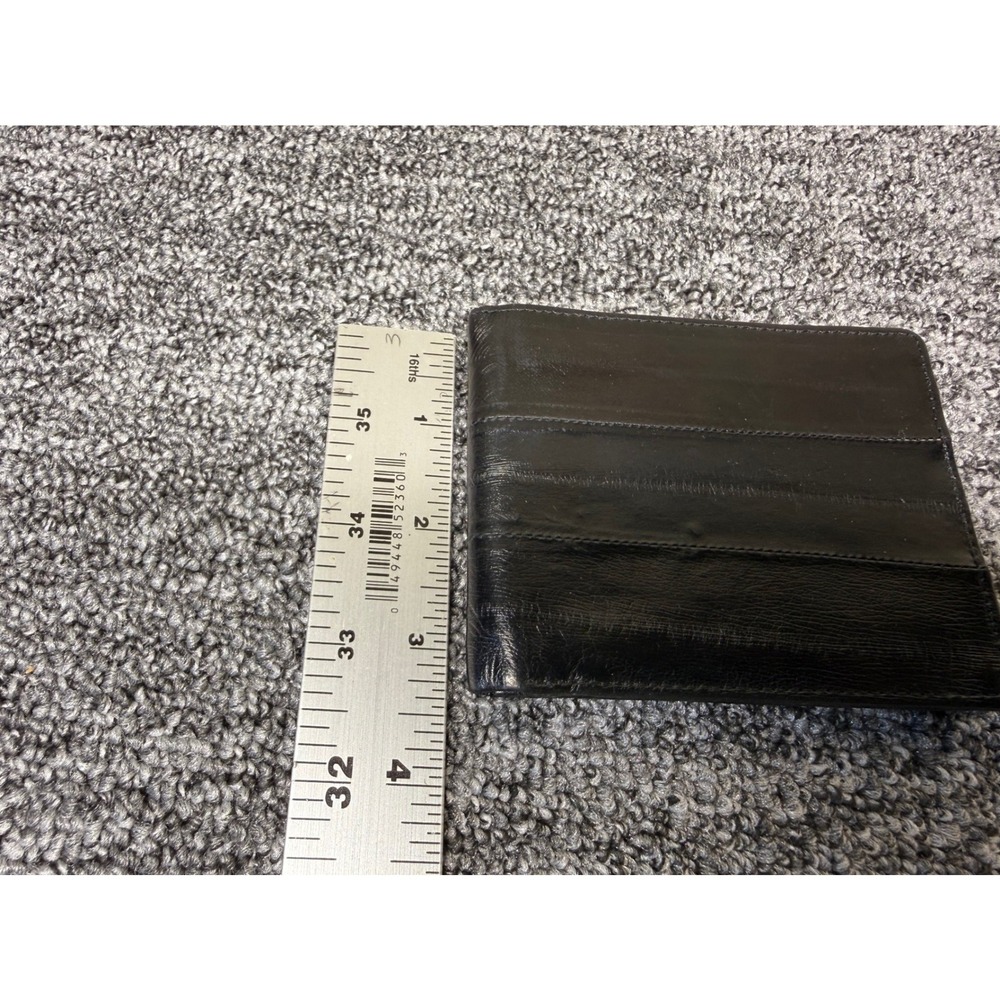 Genuine Eelskin Bifold Wallet Black Exotic Leather ID Window Card Holder Mens